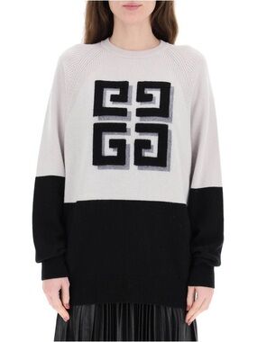 Givenchy Black and Light Gray Logo Block Knit Sweater